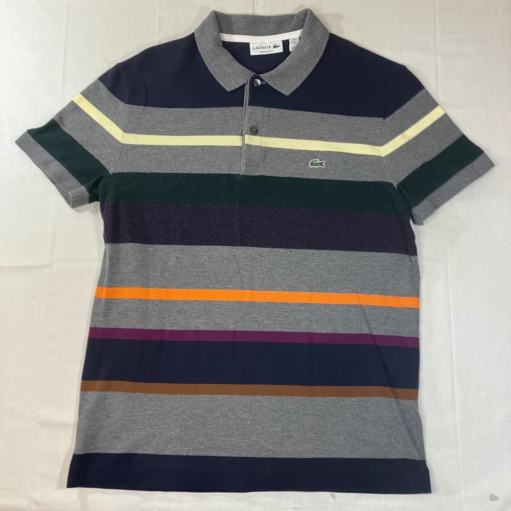 Lacoste Mens Regular Fit Striped Cotton Polo Shirt F8330 Multi Color Size US M